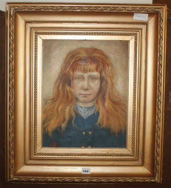 Portrait of a red haired girl signed with monogram(-)